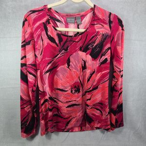 Additions by Chicos Sz 0 Peony Floral Top Pink Long Sleeve VTG
